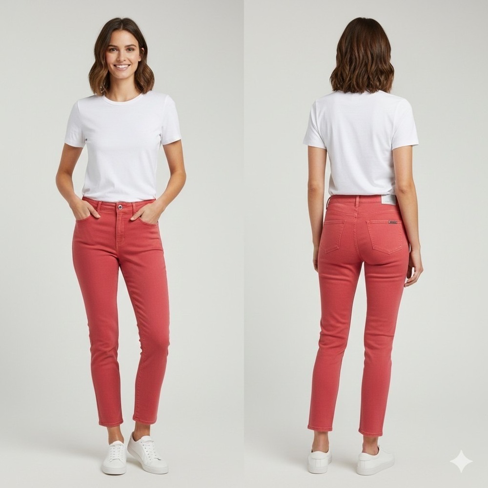 White House Black Market Slim Crop Jeans Size 0 Coral Red Pink Mid Rise Contour